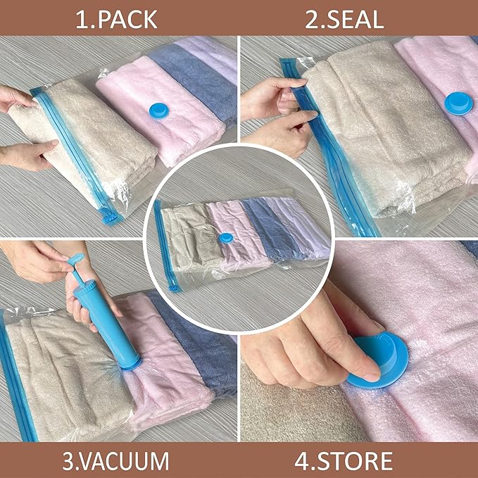 Roomimaster Vacuum Storage Bags, Vacuum Seal Space Saver Bags for Clothing, Travel Lugggage, Carry-on, Blankets, Comforters,P