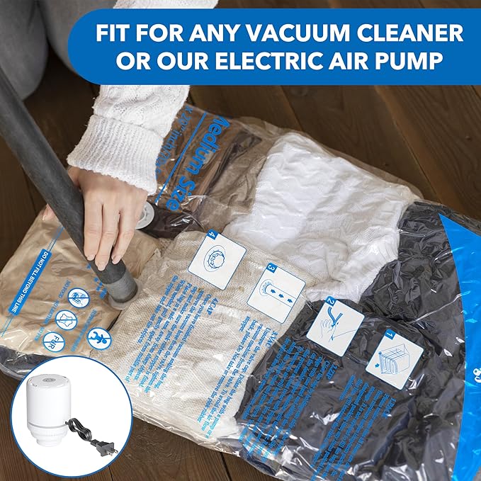 Vacuum Storage Bags With Electric Pump, Space Saver Sealer Bags,Vacuum seal bags for clothing, Pillows, Comforters, Blankets,