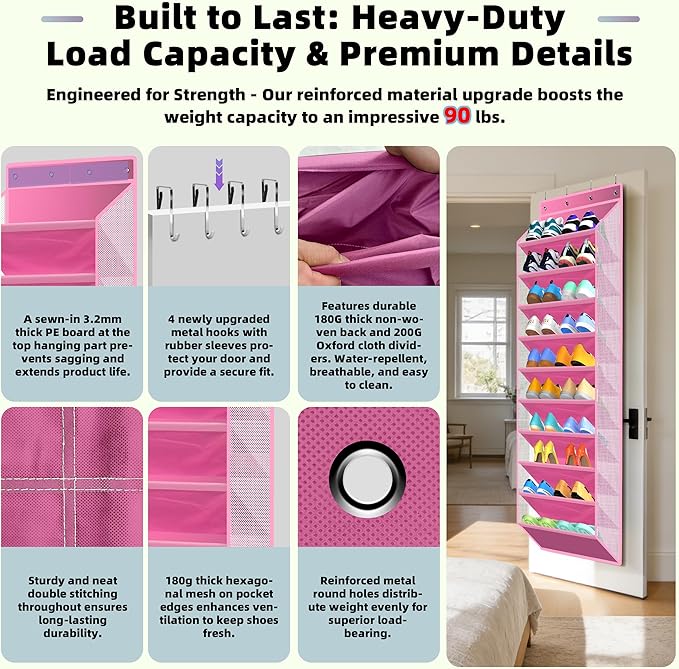 PAULONE 10-Pocket Multi-Use Over the Door Organizer, Heavy Duty 95lbs Capacity with Breathable Mesh, Versatile Hanging Storag