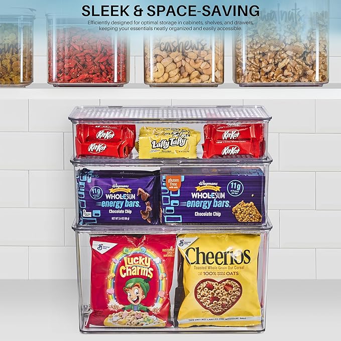 Sorbus Durable Plastic Storage Bins with Lids- Stackable Refrigerator Organizer Bins- MultiPurpose & Versatile- Lightweight P