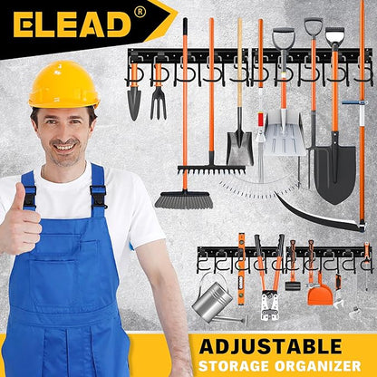 ELEAD 68'' All Metal Adjustable Garden Tool Organizer: Garage Tool Organizer Wall Mount with Black Hooks, Garage Organizers a
