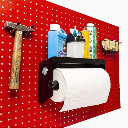 Pegboard Paper Towel Holder with Shelf, Peg Board Accessory Kit with Heavy Duty Peg Hooks, Black Pegboard Accessories Tool Ho