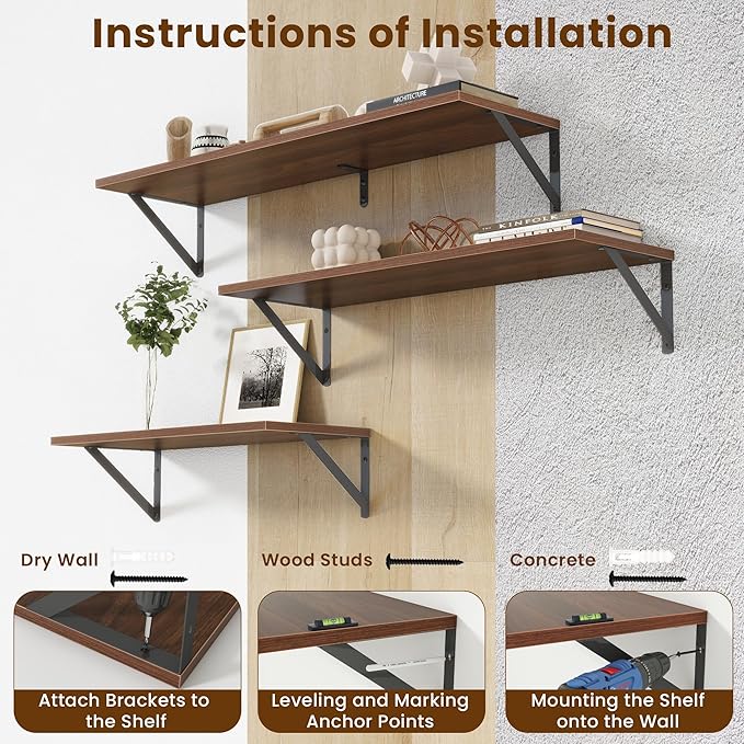 Deep Floating Shelves for Wall,36Wx8D Wall Mounted Shelves Set of 2,Wall Storage Floating Shelf with Sturdy Metal Brackets fo