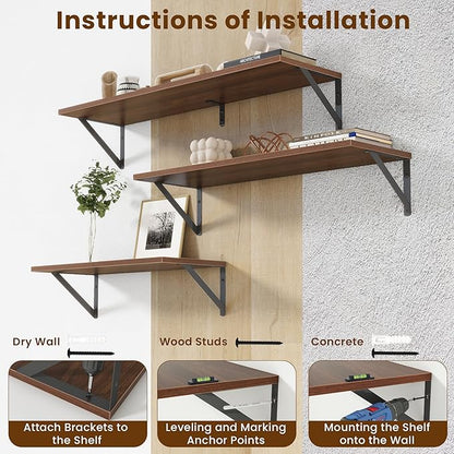 Deep Floating Shelves for Wall,36Wx8D Wall Mounted Shelves Set of 2,Wall Storage Floating Shelf with Sturdy Metal Brackets fo