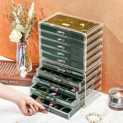 ProCase Earring Holder Organizer Jewelry Box with 10 Drawers, Acrylic Clear Earring Case with Adjustable Velvet Trays for Wom