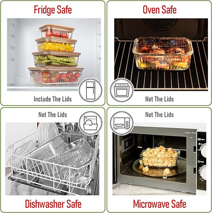 Set of 4 Stackable Space-Saving Nesting Glass Bowls with Airtight Acacia Lids for Lunch, Meal & Food Prep - Microwave & Oven-ready BPA Free Durable Heat Resistant Inert Borosilicate Glass