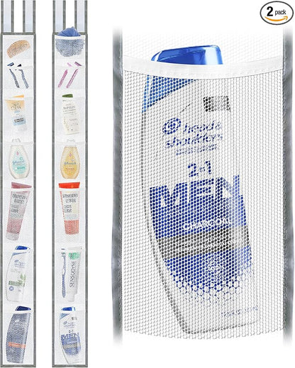 Skywin 7 Pockets Hanging Shower Curtain Liner Caddy 60 x 6 Inches (2 Pack) - 100% Polyester Mesh Shower Caddy Hanging - Showe