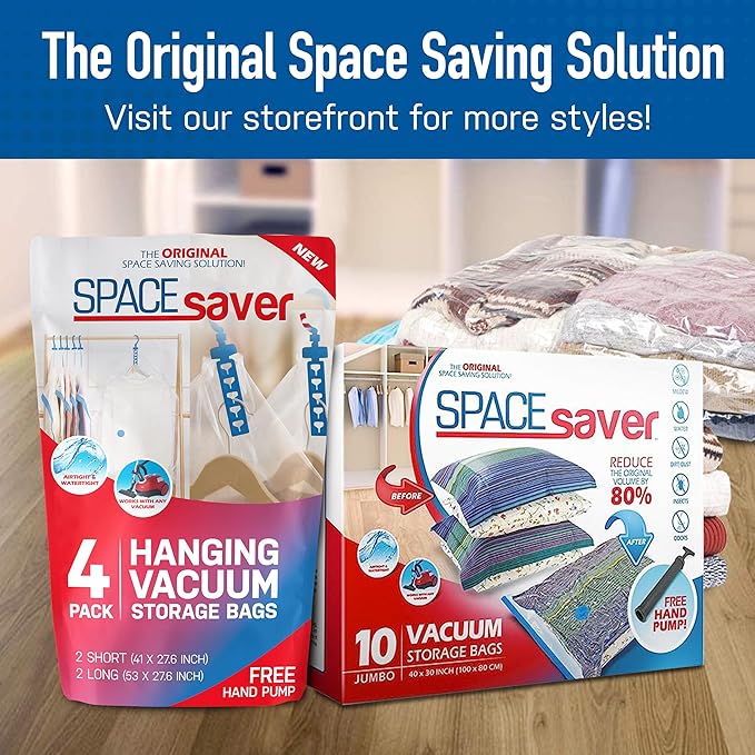 4 Pack Variety Vacuum Storage Bags for Comforters, Blankets & Clothes – Vacuum Sealed Compression Bags with Hand Pump – Space