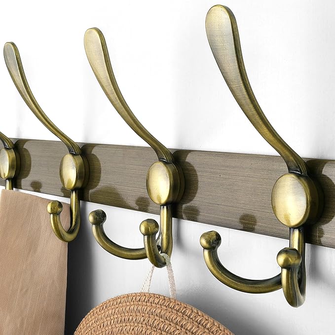 Dseap Coat Rack Wall Mounted - 5 Tri Hooks, Heavy Duty, Stainless Steel, Metal Coat Hook Rail for Coat Hat Towel Purse Robes 
