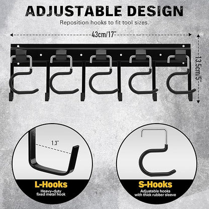 ELEAD 68'' All Metal Adjustable Garden Tool Organizer: Garage Tool Organizer Wall Mount with Black Hooks, Garage Organizers a