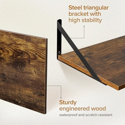 Deep Floating Shelves Wall Mounted, 30"x12" Brown Wood Shelves with Brackets Set of 2 for Bedroom, Living Room, Bathroom, Kit