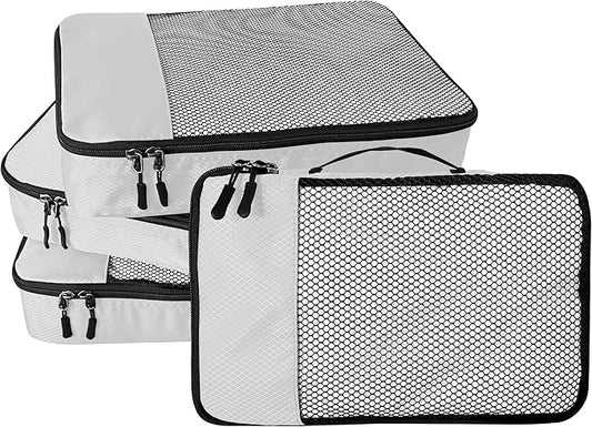 WTREE 4-Piece Packing Cubes Travel Accessories Set for Suitcases - Luggage Organizer Bags with Double Zipper - Mesh Top - Large - Beige