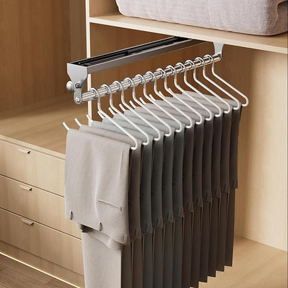 2 Pack Pull Out Closet Rod, 15.7inch Heavy Duty Pants Rack, Adjustable Clothes Hanger Rail, Space Aluminum Valet Rod, Top Mou