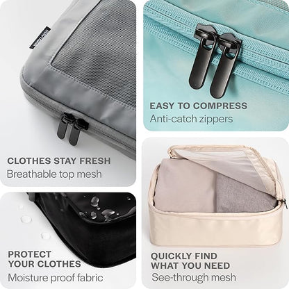 Aerotrunk Compression Packing Cubes for Travel - Luggage Organizer Bags - Double Zipper Packing Cubes for Suitcases (12-Pack, Light Grey)