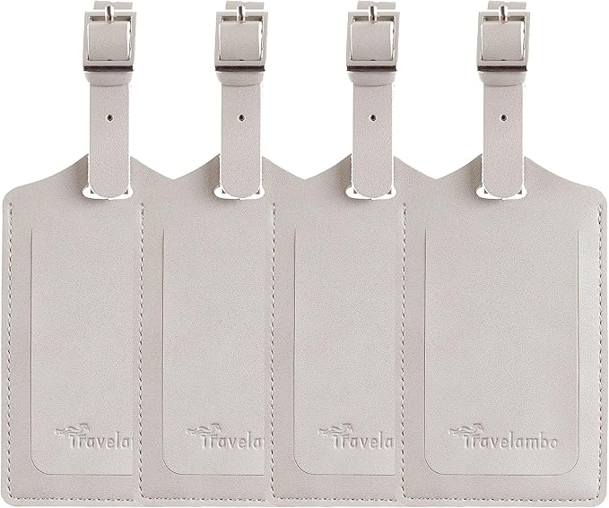 Travelambo Luggage Tags for Suitcases PU Leather Travel Tags Bag Tags Privacy Protection Travel Essentials