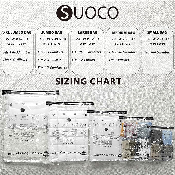 Vacuum Storage Bags, Compression Packing Space Saver Seal Bags for Clothing Bedding Comforters Blankets Pillows, 8 Small