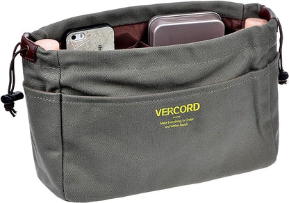 Vercord Canvas Handbag Organizers, Sturdy Purse Insert Organizer Bag in Bag, 10 Pockets Color Army Green Large