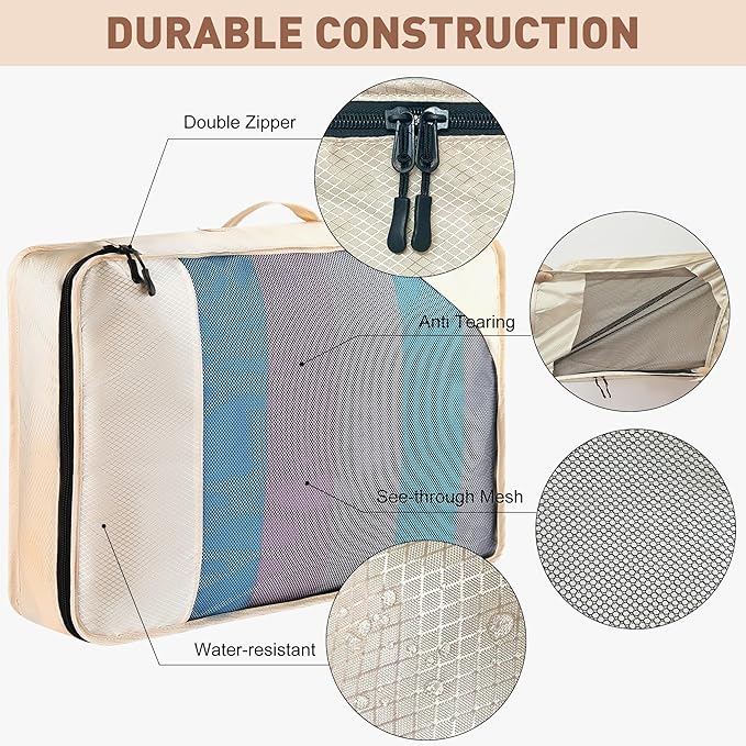 Toncoke 8-Piece Packing Cubes for Travel, Mesh Luggage Organizers with Shoe Bag, Toiletry Bag, Laundry Pouches, 4 Sizes (XL/L