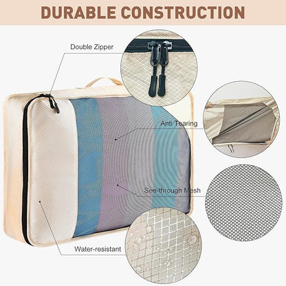 Toncoke 8-Piece Packing Cubes for Travel, Mesh Luggage Organizers with Shoe Bag, Toiletry Bag, Laundry Pouches, 4 Sizes (XL/L