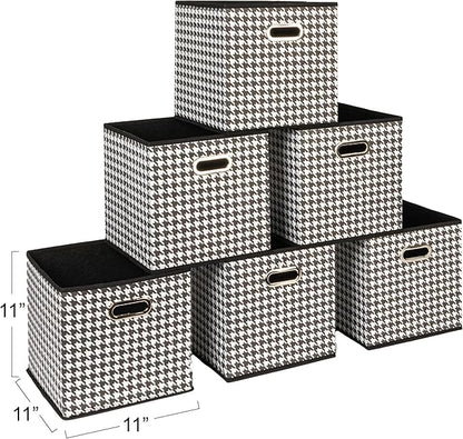Household Essentials Foldable Fabric Storage Cubes 6-Pack – 11x11x11 Stackable Non-Woven Bins with Chipboard Sides & Grommet 