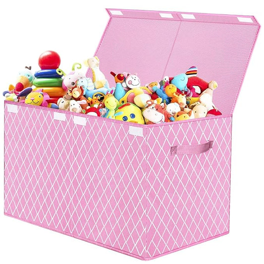 VERONLY Toy Box Chest Organizer Bins for Girls Boys, Kids Large Fabric Collapsible Storage Basket Container with Flip-Top Lid