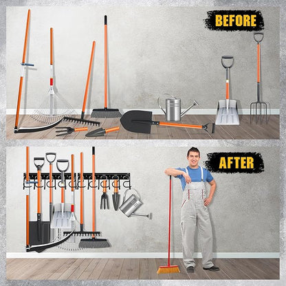 ELEAD 68'' All Metal Adjustable Garden Tool Organizer: Garage Tool Organizer Wall Mount with Black Hooks, Garage Organizers a