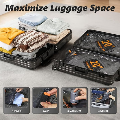 Travel Vacuum Bags with Cordless Electric Pump, 16 Large Compression Packing Cubes for Clothing Clothes, Luggage Suitcase Org