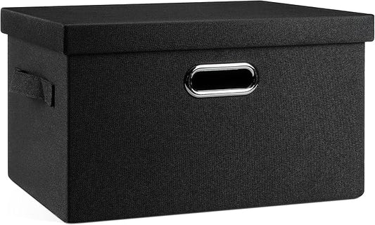 Graciadeco Medium 15" 21 Quart Collapsible Stackable Storage Bins with Lids, 1 Pack Black Foldable Fabric Closet Storage Boxe