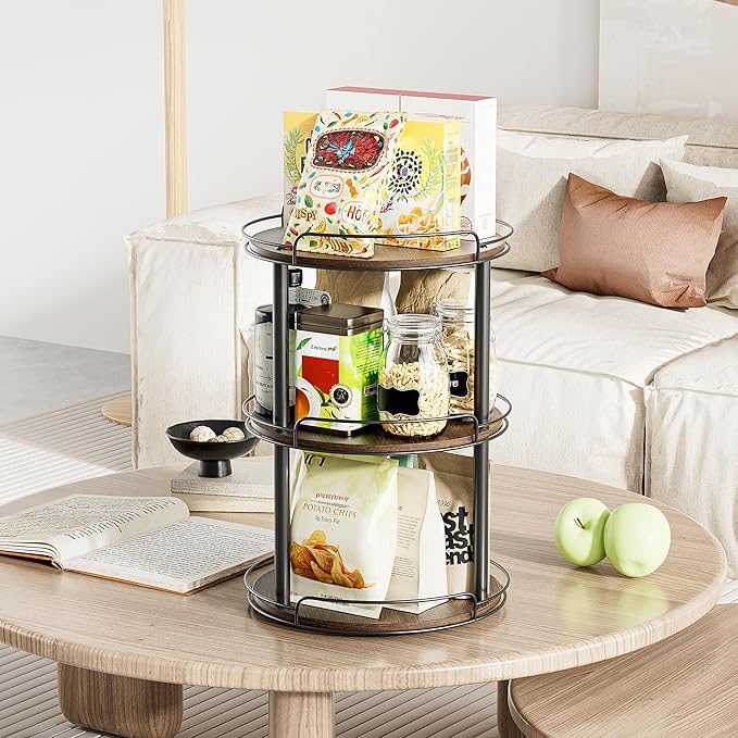 LAMU 12.2'' Wood Lazy Susan Turntable Organizer for Cabinet, 3 Tier Lazy Susan Spice Rack Organizer for Kitchen, Table Top, C
