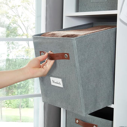 DECOMOMO Storage Bins, Cube Storage Bin with Labels, Fabric Storage Cubes for Shelves (11" / 6pcs, Texture Grey)