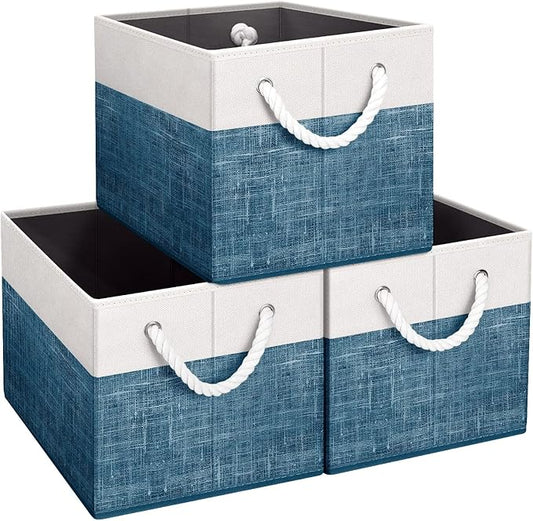 Fab totes Storage Bins [3-Pack], Foldable Storage Baskets for Organizing Toys, Books, Shelves, Closet, Large Storage Box with