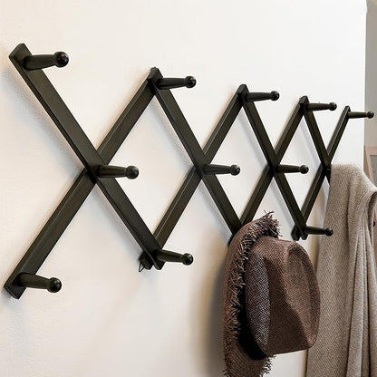 SKOLOO Hat Rack for Wall with 14 Hooks, Solid Wooden, Modern, Expandable Coat Rack Wall Mount for Coats, Hats, Bags, Baseball