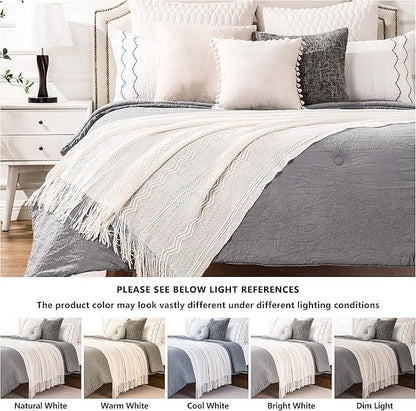 BATTILO HOME Cream Throw Blanket for Couch, Bedroom Decor Boho Throw Blanket, Decorative White Blanket Throw for Sofa Living 
