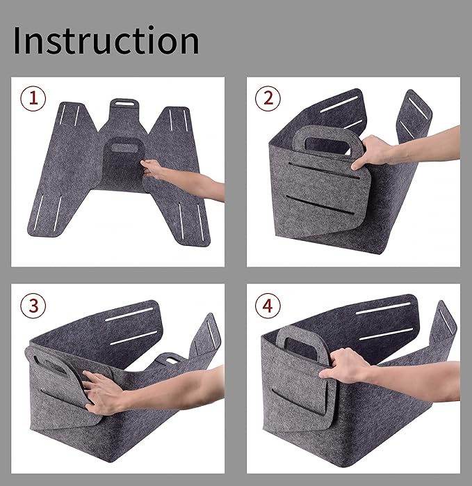 Storage Basket Felt Storage Bin Collapsible& Convenient Box Organizer with Carry Handles for Office Bedroom Closet Babies Nur