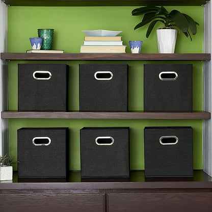 Household Essentials Foldable Fabric Storage Bins 6 Piece Set, Strong Poly-Woven Fabric, Sturdy Chipboard Sides, Grommet Fron