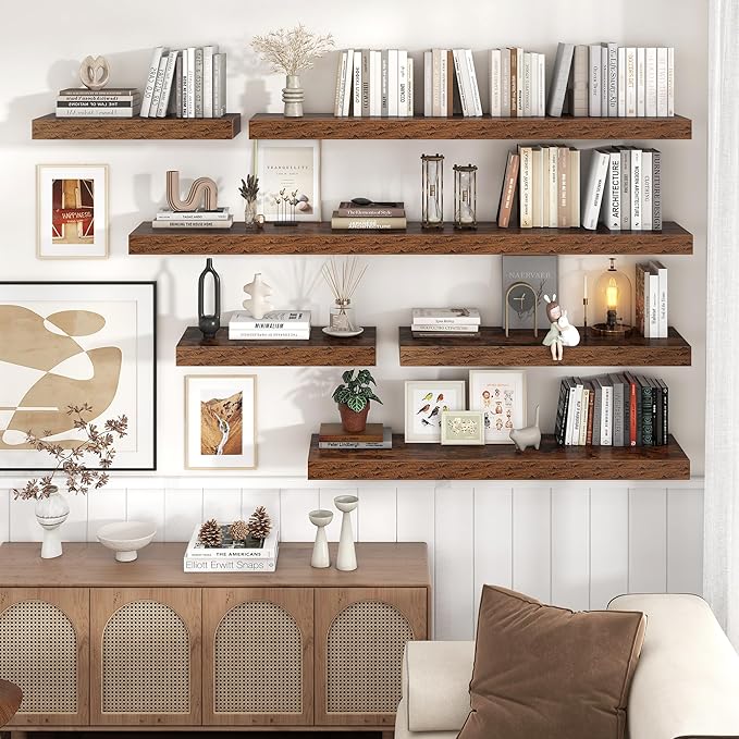 Floating Shelves for Wall, 40" W x 12" D x 2" H, 1 Pack of Long Wall Mounted Engineered Wood Shelves with Invisible Brackets 