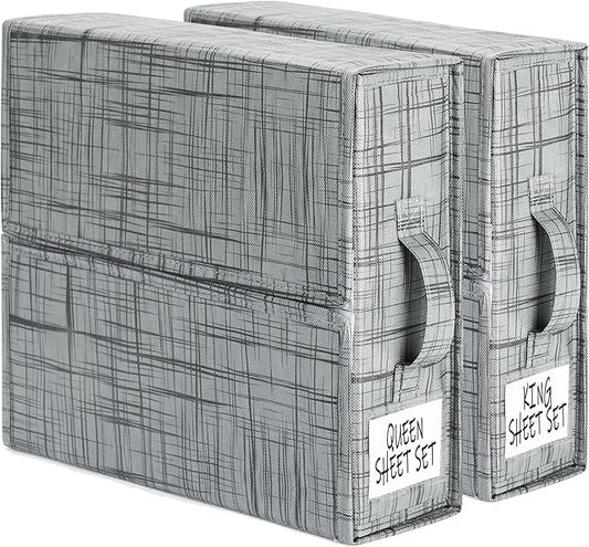 SUOCO SheetCube Bed Sheet Organizers and Storage 2 Pack, Foldable Linen Closet Organizer, Bedding Folder Storage Box Containe