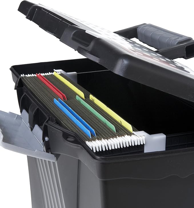 Storex Portable Letter/Legal Filebox with Organizer Lid, Letter/Legal Files, 14.5" X 10.5" X 12", Black