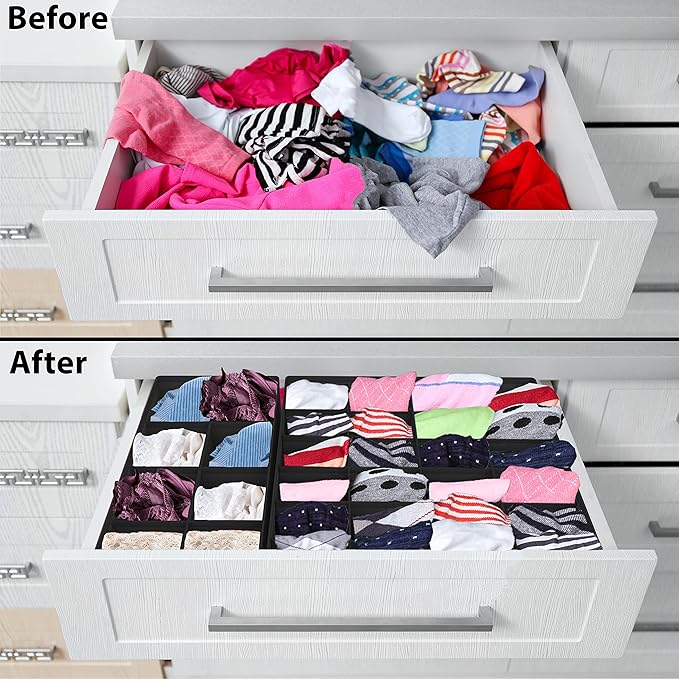 Simple Houseware 4-Pack Drawer Organizer Set - Closet Dividers for Underwear, Socks, Bras, Scarves, Ties - Foldable Non-Woven