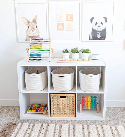 OrganiHaus Rope Baskets for Shelves - Set of 3 Woven Storage Baskets for Organizing, Closet & Toy Storage - Off-White - 15x9x