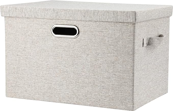 Graciadeco Large 17 36 Quart Collapsible Stackable Storage Bins with Lids, 1 Pack Beige Foldable Fabric Closet Storage Boxes 