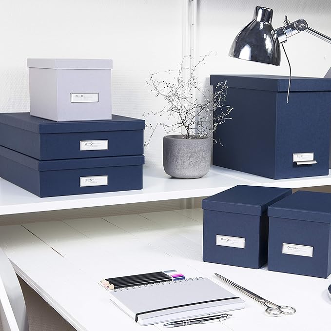 Bigso Oskar Fiberboard Label Frame Document Letter Box - File Organizer Box for Important Paperwork - Document Storage with a