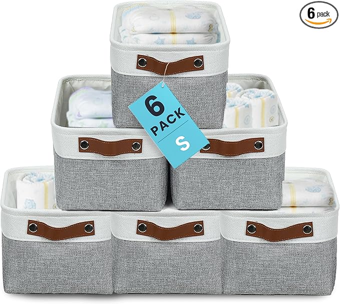 OrganiHaus Small Fabric Storage Baskets 6 Pack, 12x8in Cloth Storage Bins for Shelves, Small Baskets for Organizing Bathroom 