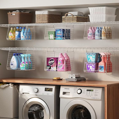 Sonyabecca 5-Tier Hanging Laundry Basket Organizer: Foldable Wire Shelf Basket with 4 Large Hooks 1.65" & 360°Rotating Hooks 