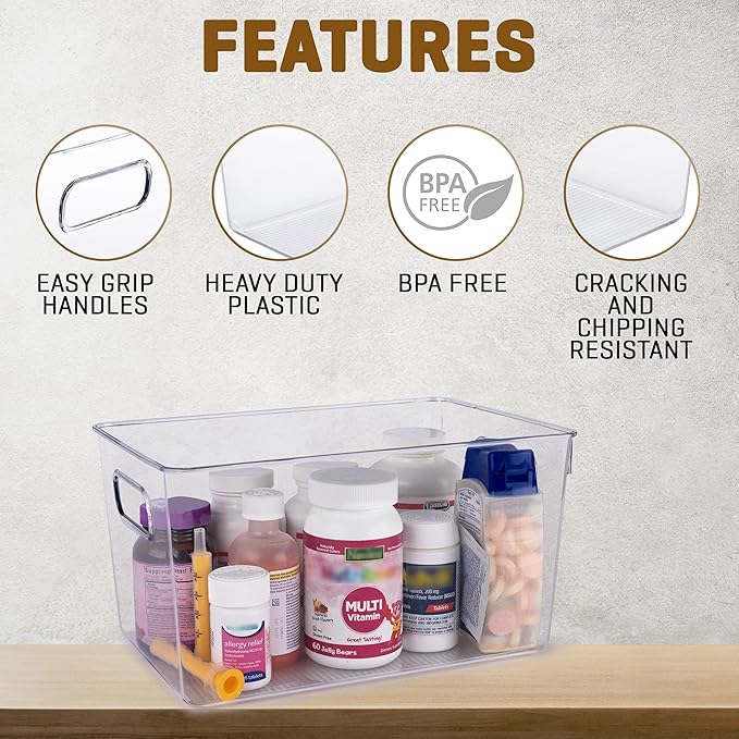 Clear Plastic Storage Bins, Pantry Organizers and Storage, Kitchen Organization and Storage Containers Bins for Organizing, F