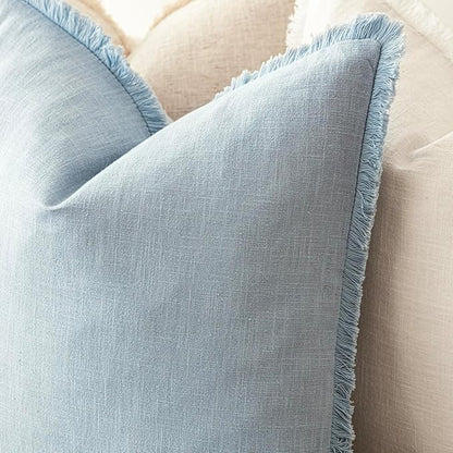 Foindtower Set of 2 Decorative Linen Fringe Throw Pillow Covers Boho Farmhouse Cushion Cover with Tassels Soft Accent Pillowc