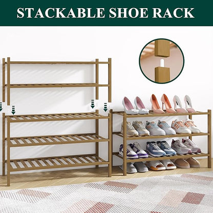 Smiry Bamboo Shoe Rack for Closet, 5 Tier Wooden Stackable Shoe Organizer, Free Standing Shoes Storage Shelf for Entryway, Fr