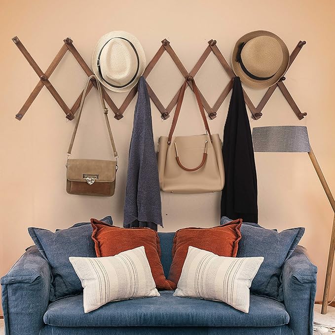 WEBI Accordion Wall Hanger,Expandable Wooden Coat Rack,Accordion Hat Rack for Wall,Accordion Hook Rack for Hats,Caps,20 Peg H