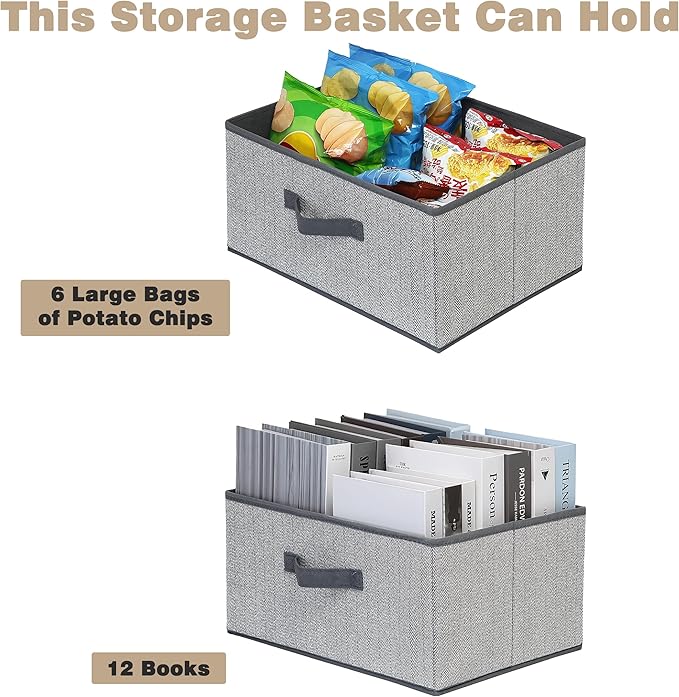 Storage Baskets, 15.7 Inch Woven Fabric Bins, Storage Cubes with Reinforced Handles, Organizer Bins for Closet Shelves, Folda