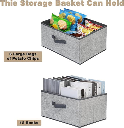 Storage Baskets, 15.7 Inch Woven Fabric Bins, Storage Cubes with Reinforced Handles, Organizer Bins for Closet Shelves, Folda